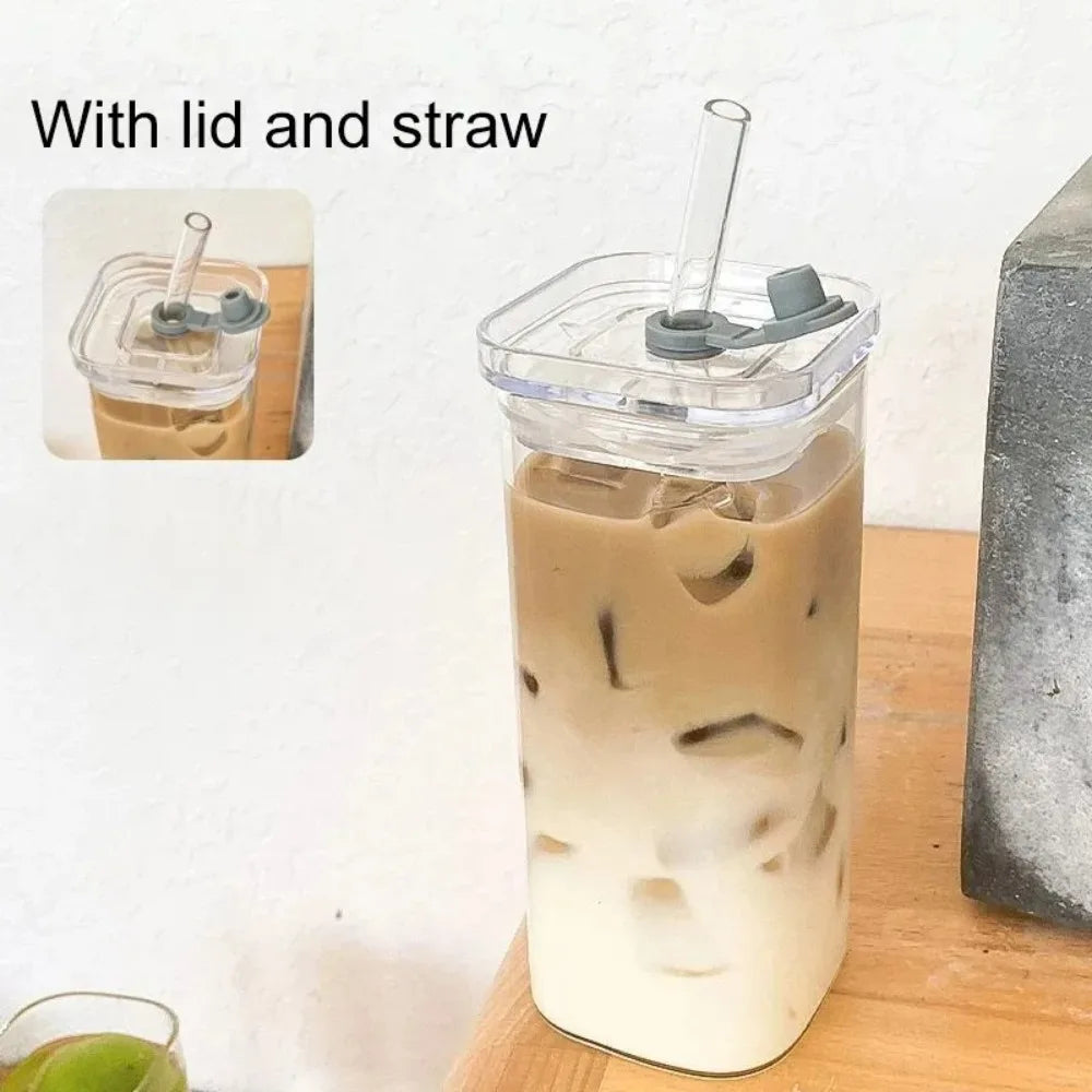 Heat-Resistant Glass Cup with Lid & Straw for Hot/Cold Drinks
