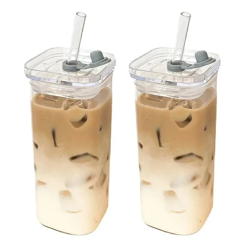 Heat-Resistant Glass Cup with Lid & Straw for Hot/Cold Drinks
