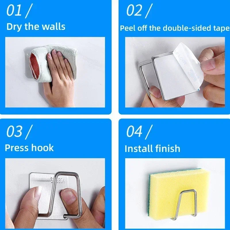 Sponge Holder, Stainless Steel Self-Adhesive Kitchen Organiser
