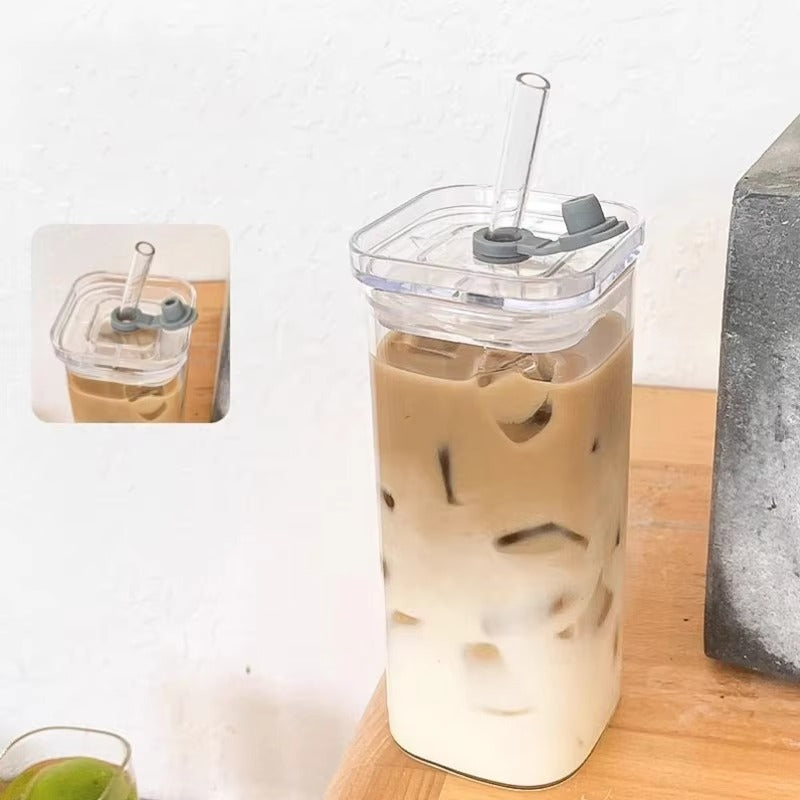 Heat-Resistant Glass Cup with Lid & Straw for Hot/Cold Drinks