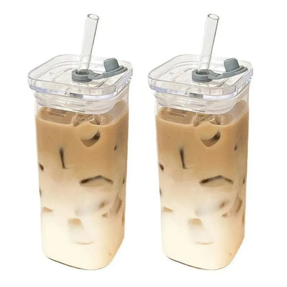 Heat-Resistant Glass Cup with Lid & Straw for Hot/Cold Drinks