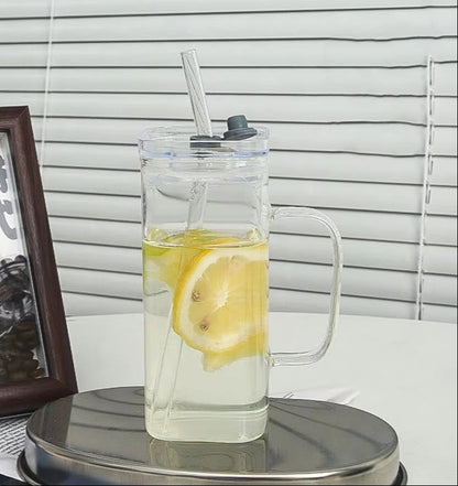 Heat-Resistant Glass Cup with Lid & Straw for Hot/Cold Drinks